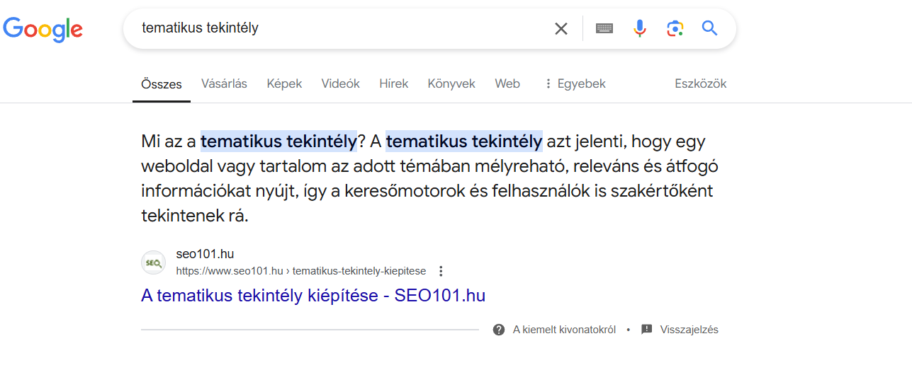 tematikus tekintély featured snippet kiemelt kivonat