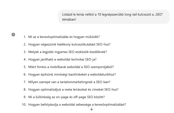 long-tail kulcsszó SEO témában